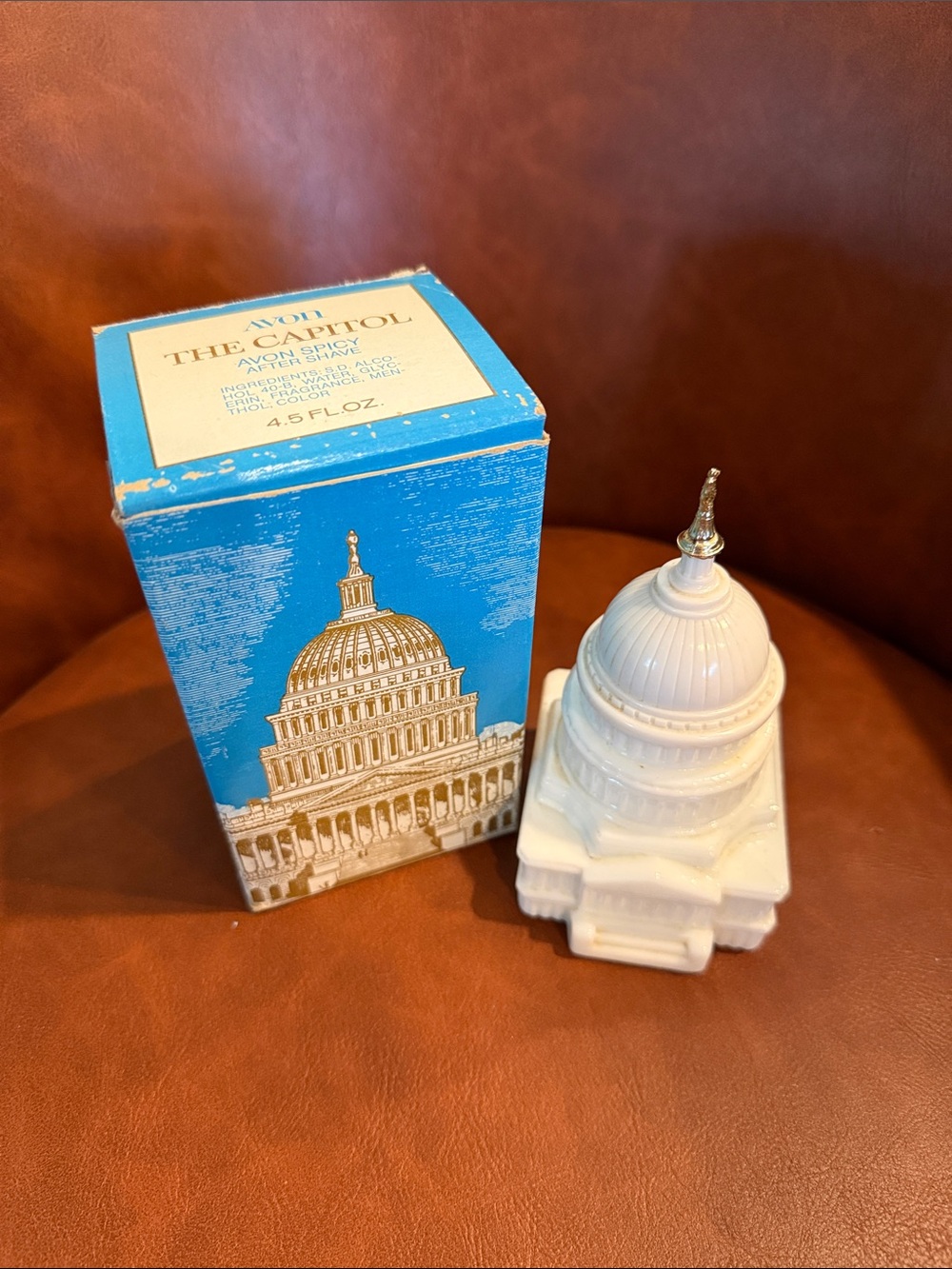 Vintage Avon The Capitol Milk Glass Perfume Bottle with Box - White